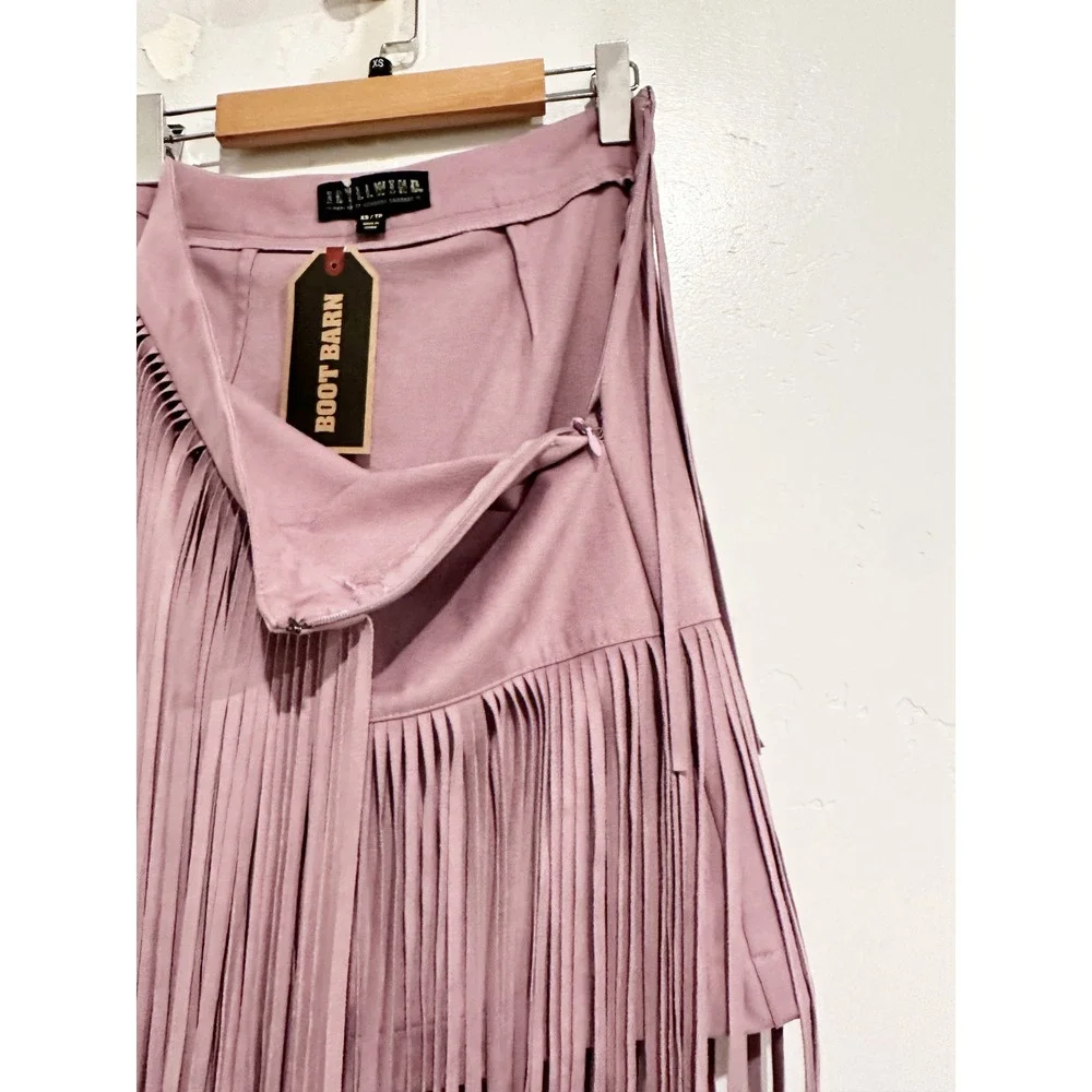 NWT Idyllwind Purple Fringe Faux Suede Skirt Size XS